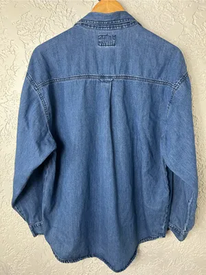 VTG 90’s Solution Originals Embroidered Fall Scene Denim Button Up Shirt Size L thumbnail 4