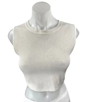 Aritzia Babaton Women's White Rib Knit Sleeveless Cami Crop Sweater Tank Top S thumbnail 1