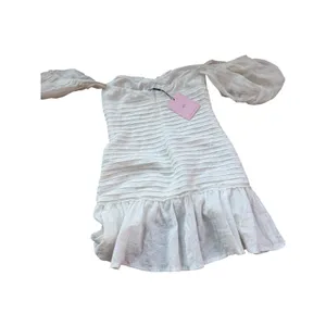 Hello Molly White Off The Shoulder Ruched Mini Dress NWT Size S US 4 Puff Sleeve thumbnail 2