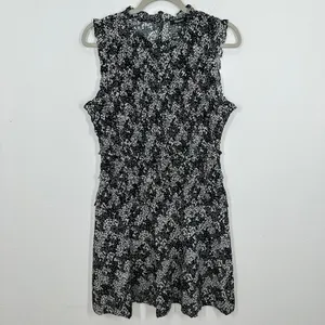 Madewell Women's Black White Floral Sleeveless Ruffle Neck Mini Dress Size 8 NWT thumbnail 5