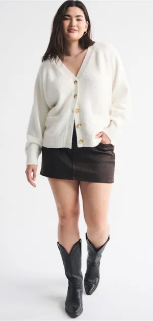 Abercrombie & Fitch Cream V- Neck Cardigan thumbnail 1