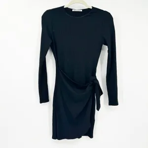 Reformation Womens Party Going Out Cali Tie Side Ribbed Mini Dress Size M Black‎ thumbnail 3