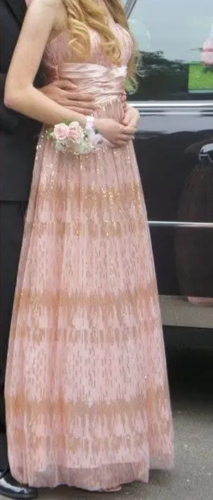 Hailey Logan by Adrianna Papell Pink & Gold‎ Formal Prom Maxi Dress Juniors 3/4 thumbnail 1