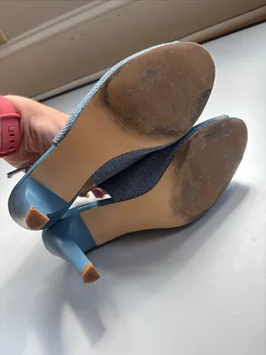 Queue Blue Woven Tweed Slingback Peep Toe Heels Women’s Size 9 Kitten Heel Pumps thumbnail 9