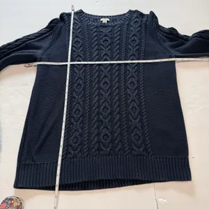 LL Bean Navy Blue Double L Mixed Cable Cotton Crew Neck Pullover Sweater LARGE thumbnail 7