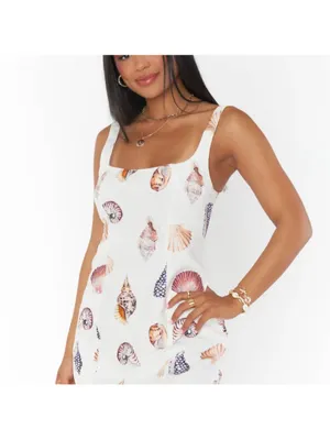 SHOW ME YOUR MUMU Steph Mini Dress White Shell Print Linen Size S Resort Wear thumbnail 6