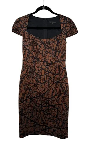 David Meister Brown and Black Abstract Print Square Neck Sheath Dress Size 4 thumbnail 1