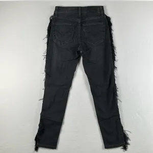 Levis 721 Jeans Women 29 Black High Rise Skinny Ankle Fringe Boho Western Denim thumbnail 4