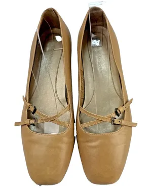 Enzo Angiolini Square Toe Ballet Flat Size 7.5 Camel Tan Leather Double Buckle thumbnail 1