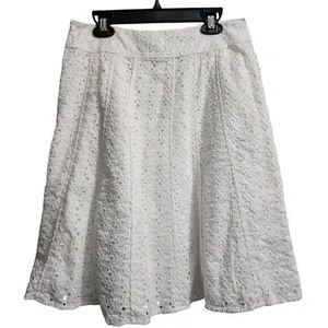 Ann Taylor White Eyelet Lace A-Line Skirt Summer Floral Cutout‎ Feminine Size 2 thumbnail 1