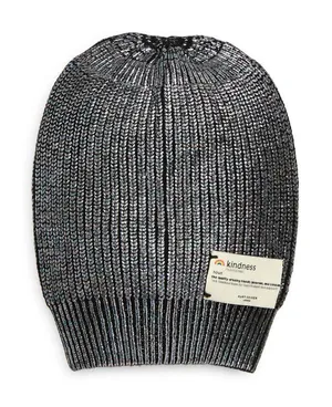 Kurt Geiger London Be Kindness Foil Rib Beanie in Black OS New Womens Skully thumbnail 1