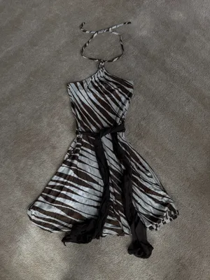Miss Sixty Striped Halter Dress Brown & White Medium thumbnail 2