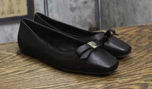 Kate Spade New York Womens Deco Bow Smooth Leather Ballet Flats KM817 Black 7B thumbnail 1