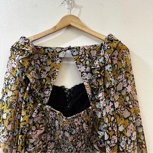 Free People Mabel Printed Blouse in Black Combo Size Small‎ Floral thumbnail 9