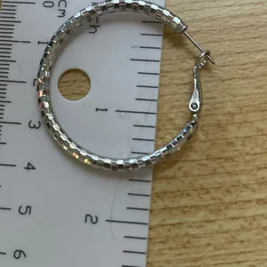 Boutique Silver Tone Disco Diamond Cut Round 1.5 Inch Statement Hoops thumbnail 3