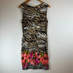 Cache‎ Vintage Womens Tiger Floral Print Midi Dress Brown Pink Sleeveless Size M thumbnail 2