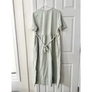 Cotton USA Light Blue Wash Graphic Print Loose Button Dress Vintage Lagenlook L thumbnail 3