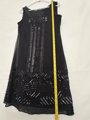 Adrianna Papell Evening Size 4 Black Silk Beaded Sequined Flapper Dress(A918) thumbnail 6
