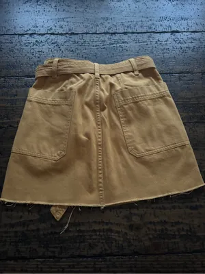 PacSun Mustard Yellow Denim Mini Skirt Belted Raw Hem‎ Pockets Size 23 thumbnail 8