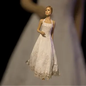 NWT Davids Bridal Michaelangelo‎ White Halter A-Line Gown Beaded Lace Dress thumbnail 5