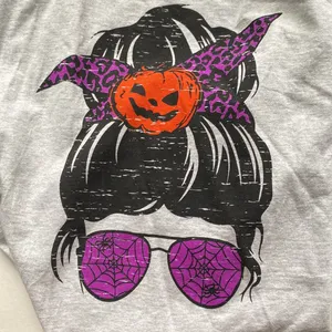 Halloween leopard pumpkin spider spooky girl graphic print t-shirt, size XL thumbnail 2