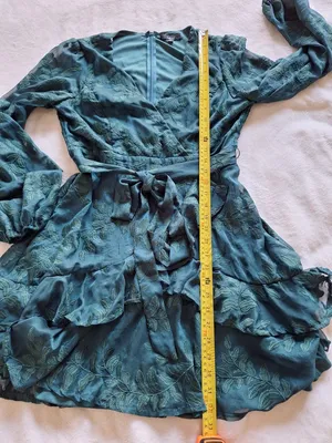 Lulus Green Leaf Embroidered Long Sleeve Tiered Mini Dress M thumbnail 11