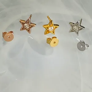 Set Of 3 Pairs (6 Pieces) Stars ⭐️ Earring Studs / Gold Over Sterling Silver thumbnail 3