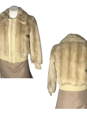 VINTAGE Faux Fur Bomber Jacket Leather Trimmed Ollie Canada Fits Size Small thumbnail 9