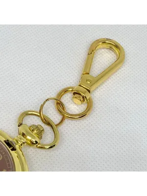 Brown dial gold tone Pocket Watch Quartz Clip On Purse Fob 46mm running thumbnail 3
