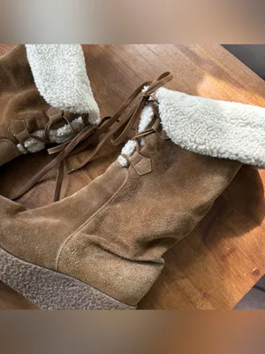 Michael Kors Italian Fleece Lined Suede Lace Up Tan Wedge Knee High Boots thumbnail 3