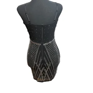 Windsor Black Rhinestone Mesh Bodycon Mini Dress Small P Art Deco Homecoming thumbnail 3