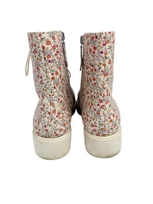 Schutz McKenzie Napa Mini Floral Lace Up Zipped Combat Boots Cream Size‎ 8.5 thumbnail 5