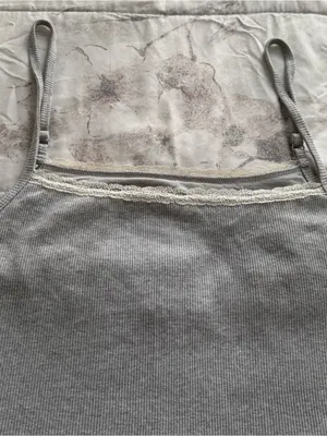 Aerie Lace-Trim Gray ribbed Camisole Slip tank dress, size XL cotton casual thumbnail 6