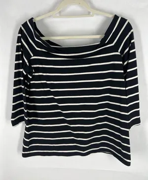 LOFT Navy & White Striped Wide Boatneck‎ Top thumbnail 1