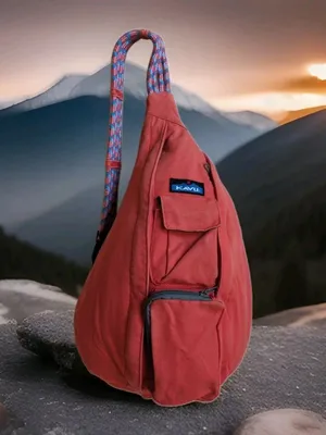 KAVU Rope Sling Backpack Coral Orange Canvas Crossbody Hiking Travel Bag thumbnail 2