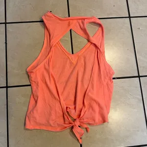 Free People Up All Night Tank Top Size S Papaya Punch Neon Tie Front OB1240931 thumbnail 3