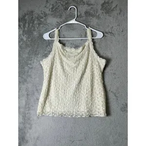Vintage Y2K Lace Corset Cami Top Ivory Floral Sheer Coquette Fairy Grunge XL thumbnail 3