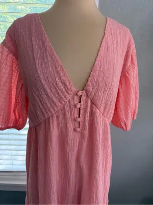 Sabo Skirt Pink Textured Tiered Midi Dress Puff Sleeve V-Neck XS thumbnail 6