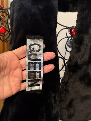 👑👑👑3 for 12$👑👑👑Black Faux Fur Scarf with "QUEEN" Rhinestone Accent thumbnail 5