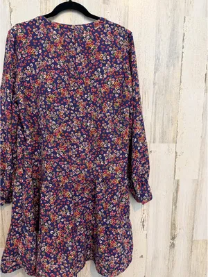 Time and Tru Floral Tiered Dress Women’s L 12-14 Long Sleeve Navy Boho thumbnail 14