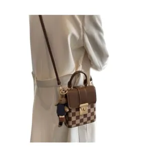 Elegant Brown Checkered Crossbody Bag NWT thumbnail 8