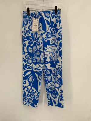 Zara Linen Blend Blue Floral Women's Pants Size 2 NWT thumbnail 2