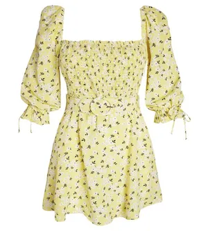For Love & Lemons Chrysanthemum Mini Dress Lemonade Yellow Floral Medium thumbnail 1