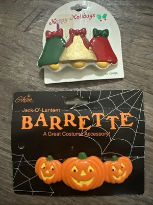 Vintage Christmas Halloween Holiday Hair Barrette Clips Two‎ Pack Gibson & other thumbnail 1