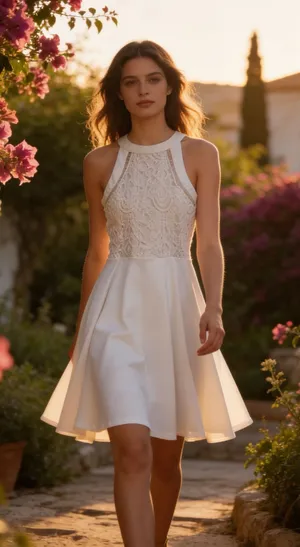 Missguided White Lace Halter Skater Dress Rush Week Bridal Wedding EUC Size S thumbnail 1
