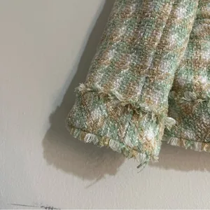 Green Pastel Tweed Fringe Blazer Size 8 Office Work Career thumbnail 2