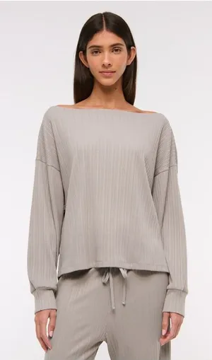 Abercrombie & Fitch Long-Sleeve Lounge Collection Wide Ribbed Slash Top thumbnail 1