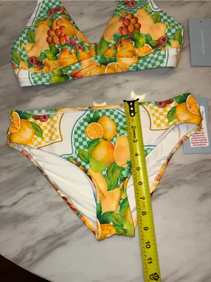 NWT Antonio Melani Fruit Print Bikini Set Checkered Two Piece Swimsuit Small thumbnail 5