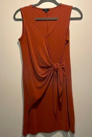 Anthropologie- DREW Twist Front Knotted Mini Dress Rust Orange- Size XS thumbnail 1