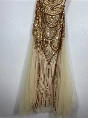 Strapless Gold Sequin Evening Column Dress Size L thumbnail 5
